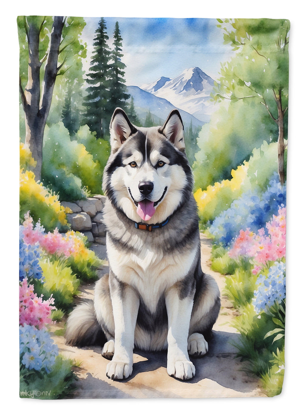 Alaskan Malamute Spring Garden House Flag 28x40 Porch Sleeve Pole Decorative Outside Yard Banner Artwork Wall Hanging, Polyester
