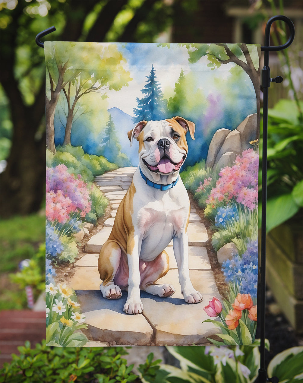 American Bulldog Spring Garden Garden Flag Mailbox Decorative Yard Banner Outside Patio Artwork for Flower Beds, Garden Size, Multicolor