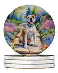 American Bulldog Spring Garden Large Sandstone Coasters Pack of 4 Absorbent Round Coasters Decor Gifts for Men or Women, 4 in, Multicolor