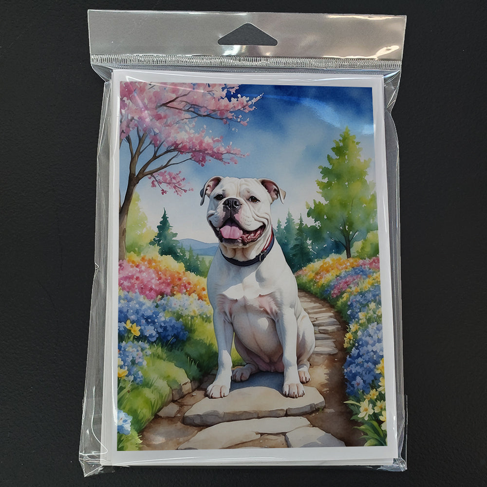 American Bulldog Spring Garden Greeting Cards Pack of 8 Blank Cards with Envelopes Whimsical A7 Size 5x7