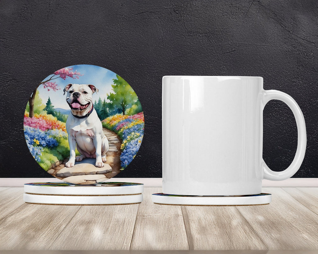 American Bulldog Spring Garden Large Sandstone Coasters Pack of 4 Absorbent Round Coasters Decor Gifts for Men or Women, 4 in, Multicolor