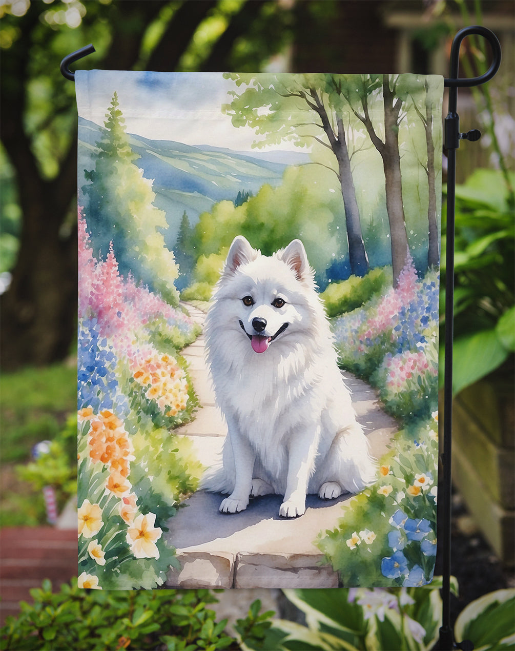 American Eskimo Spring Garden Garden Flag Mailbox Decorative Yard Banner Outside Patio Artwork for Flower Beds, Garden Size, Multicolor