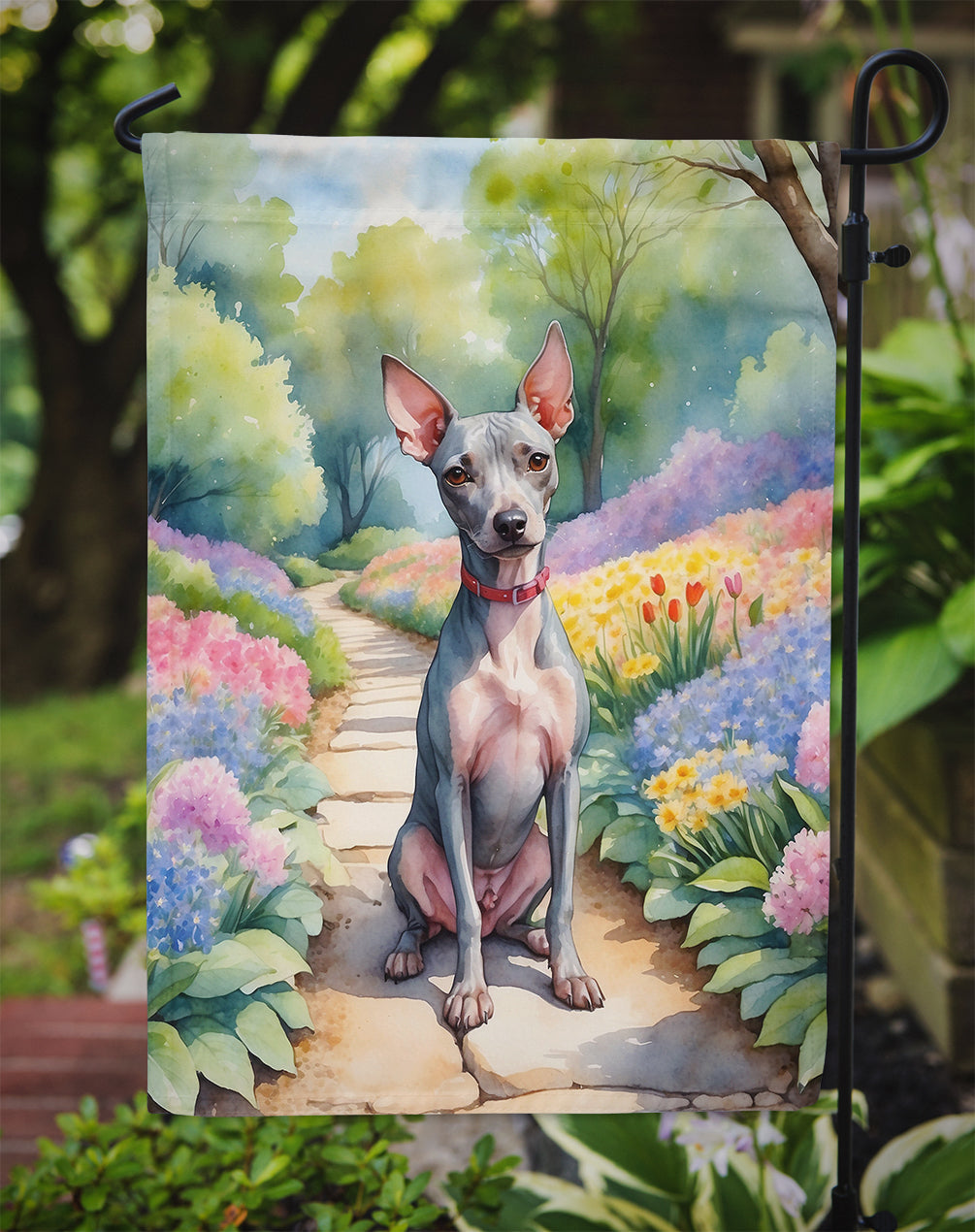 American Hairless Terrier Spring Garden Garden Flag Mailbox Decorative Yard Banner Outside Patio Artwork for Flower Beds, Garden Size, Multicolor