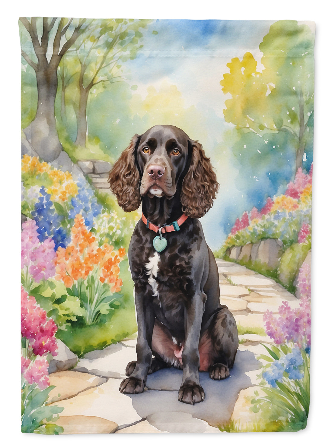 American Water Spaniel Spring Garden House Flag 28x40 Porch Sleeve Pole Decorative Outside Yard Banner Artwork Wall Hanging, Polyester