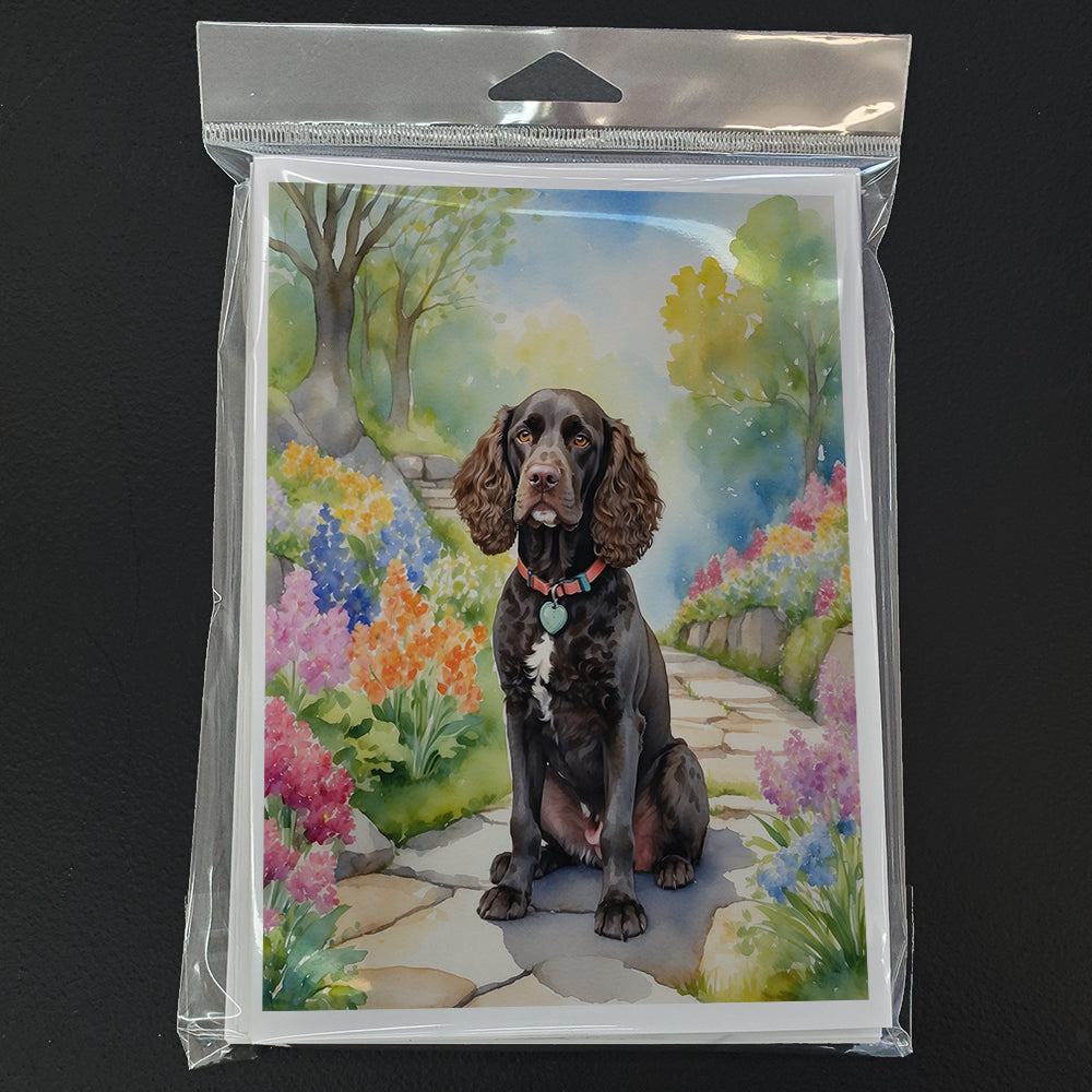 American Water Spaniel Spring Garden Greeting Cards Pack of 8 Blank Cards with Envelopes Whimsical A7 Size 5x7