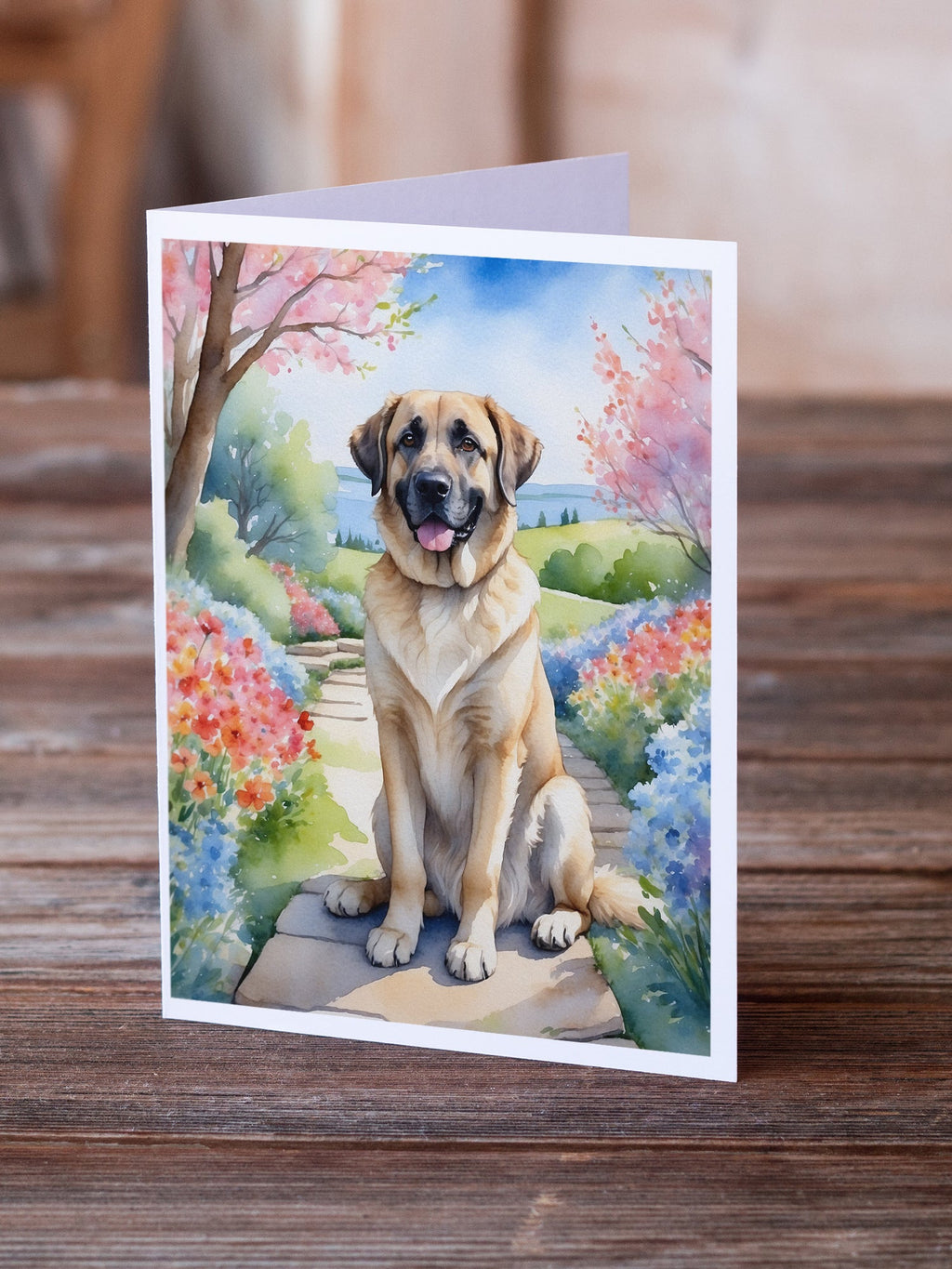 Anatolian Shepherd Spring Garden Greeting Cards Pack of 8 Blank Cards with Envelopes Whimsical A7 Size 5x7