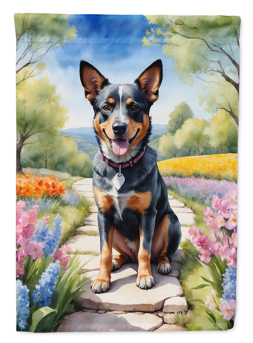 Australian Cattle Dog Spring Garden House Flag 28x40 Porch Sleeve Pole Decorative Outside Yard Banner Artwork Wall Hanging, Polyester