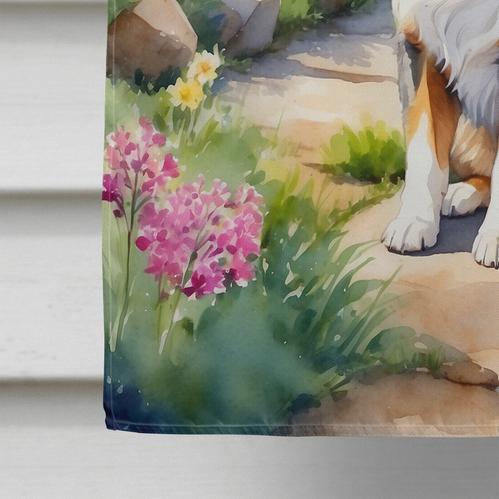 Australian Shepherd Spring Garden House Flag 28x40 Porch Sleeve Pole Decorative Outside Yard Banner Artwork Wall Hanging, Polyester