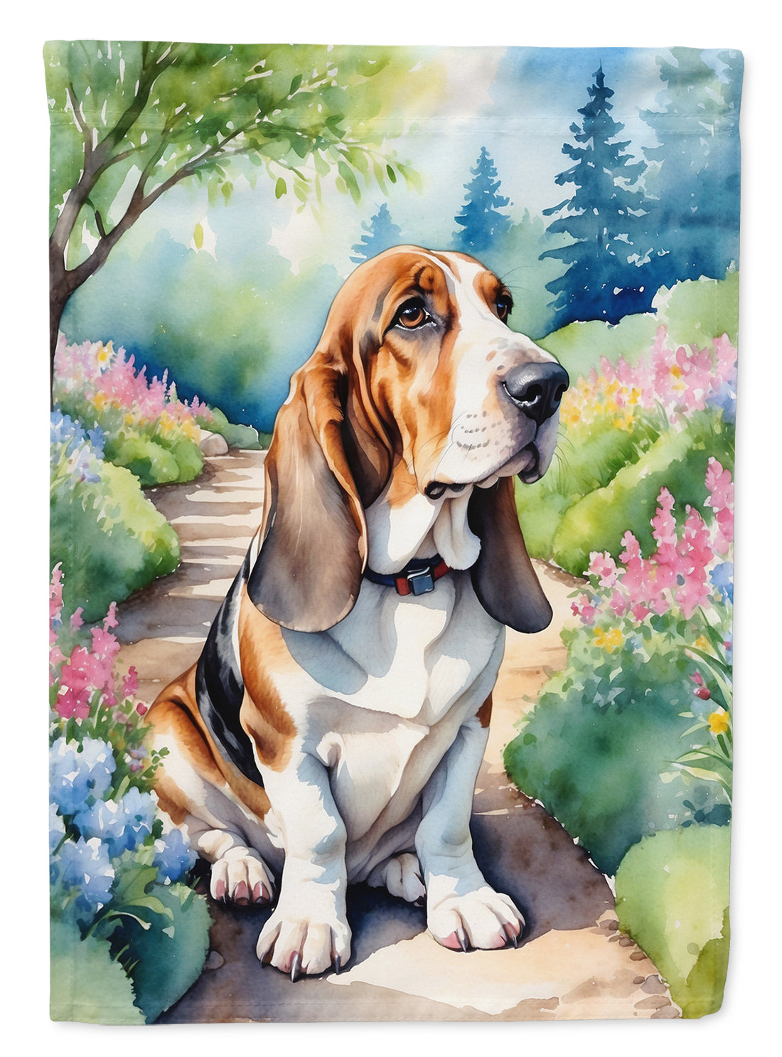 Basset Hound Spring Garden House Flag 28x40 Porch Sleeve Pole Decorative Outside Yard Banner Artwork Wall Hanging, Polyester