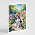 Beagle Spring Garden Greeting Cards Pack of 8 Blank Cards with Envelopes Whimsical A7 Size 5x7