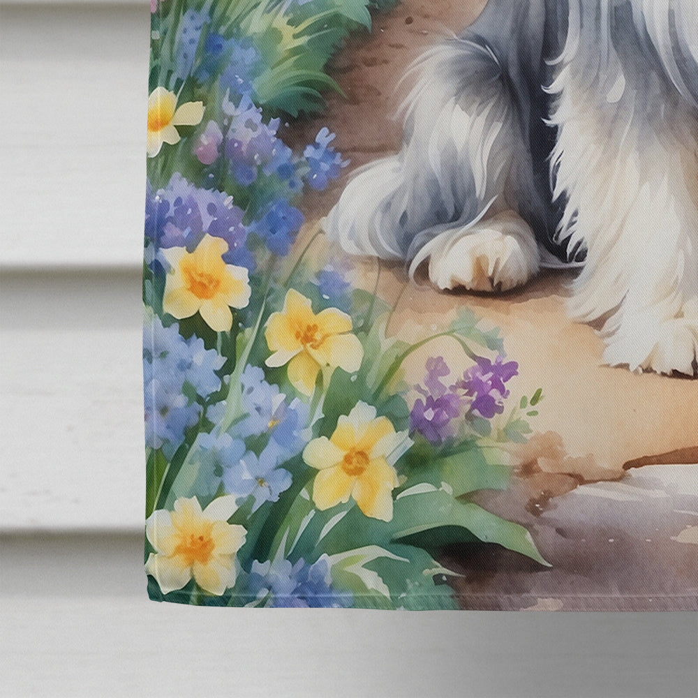 Bearded Collie Spring Garden House Flag 28x40 Porch Sleeve Pole Decorative Outside Yard Banner Artwork Wall Hanging, Polyester