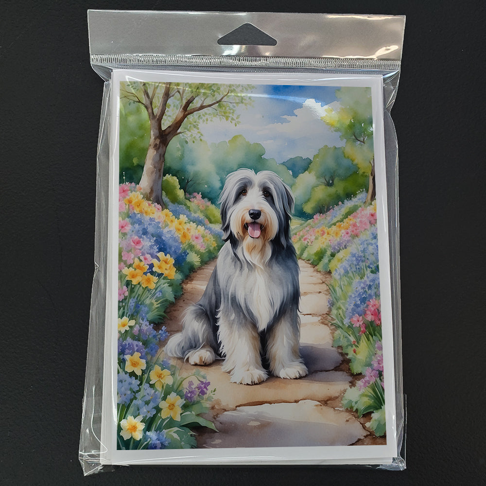 Bearded Collie Spring Garden Greeting Cards Pack of 8 Blank Cards with Envelopes Whimsical A7 Size 5x7