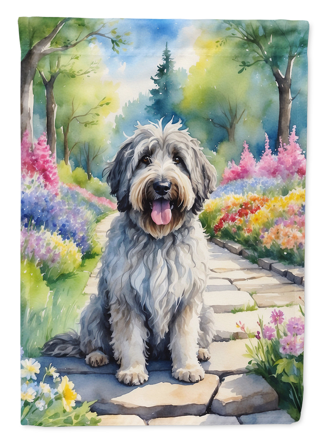 Bergamasco Sheepdog Spring Path House Flag 28x40 Porch Sleeve Pole Decorative Outside Yard Banner Artwork Wall Hanging, Polyester