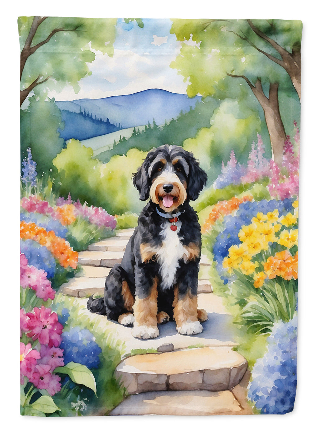 Bernedoodle Spring Path Garden Flag Mailbox Decorative Yard Banner Outside Patio Artwork for Flower Beds, Garden Size, Multicolor