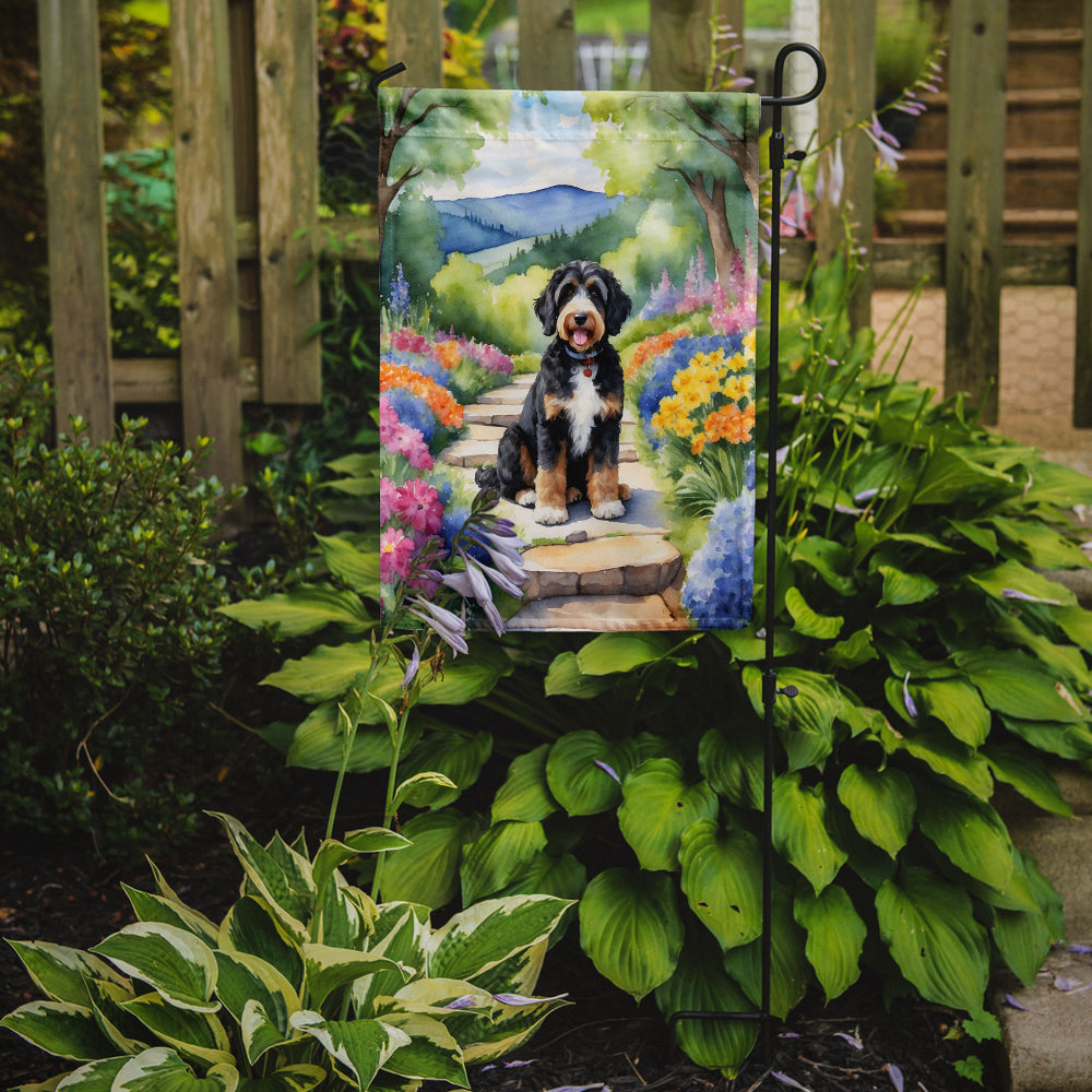 Bernedoodle Spring Path Garden Flag Mailbox Decorative Yard Banner Outside Patio Artwork for Flower Beds, Garden Size, Multicolor