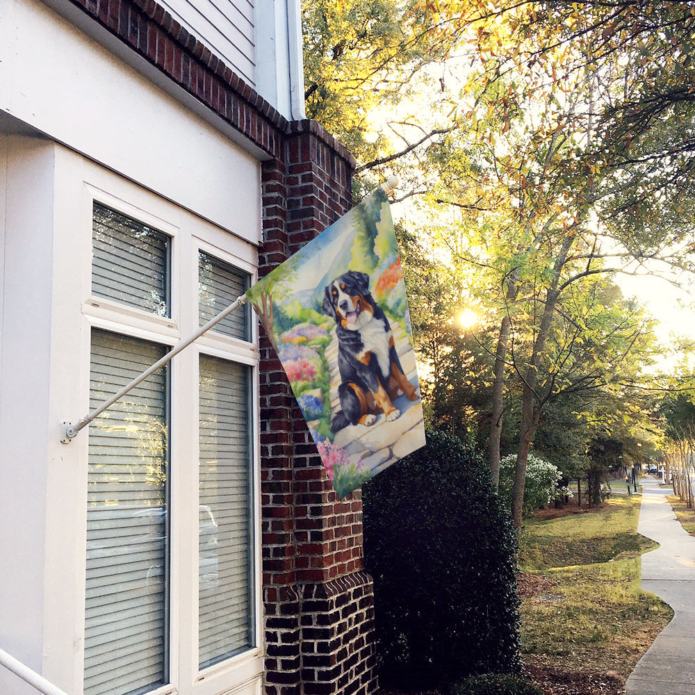 Bernese Mountain Dog Spring Path House Flag 28x40 Porch Sleeve Pole Decorative Outside Yard Banner Artwork Wall Hanging, Polyester