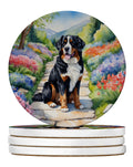Bernese Mountain Dog Spring Path Large Sandstone Coasters Pack of 4 Absorbent Round Coasters Decor Gifts for Men or Women, 4 in, Multicolor