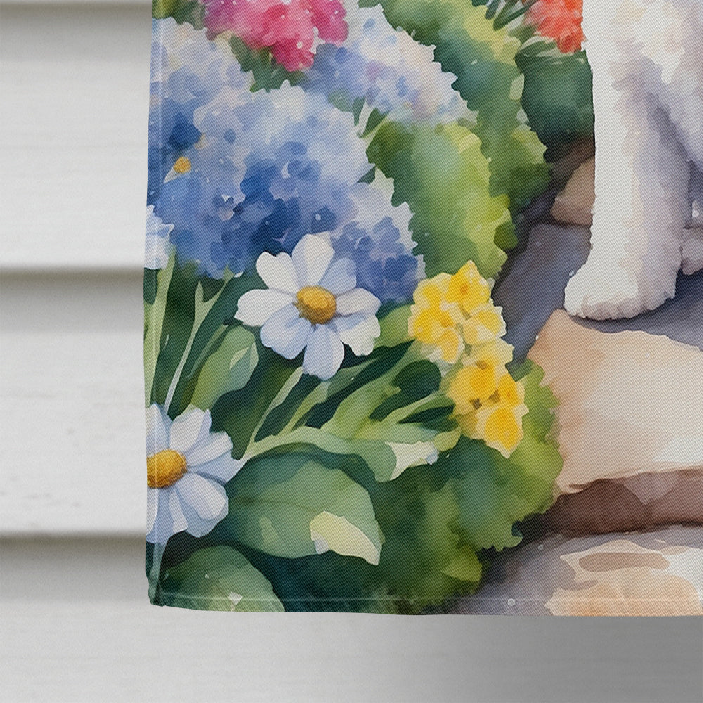 Bichon Frise Spring Path House Flag 28x40 Porch Sleeve Pole Decorative Outside Yard Banner Artwork Wall Hanging, Polyester