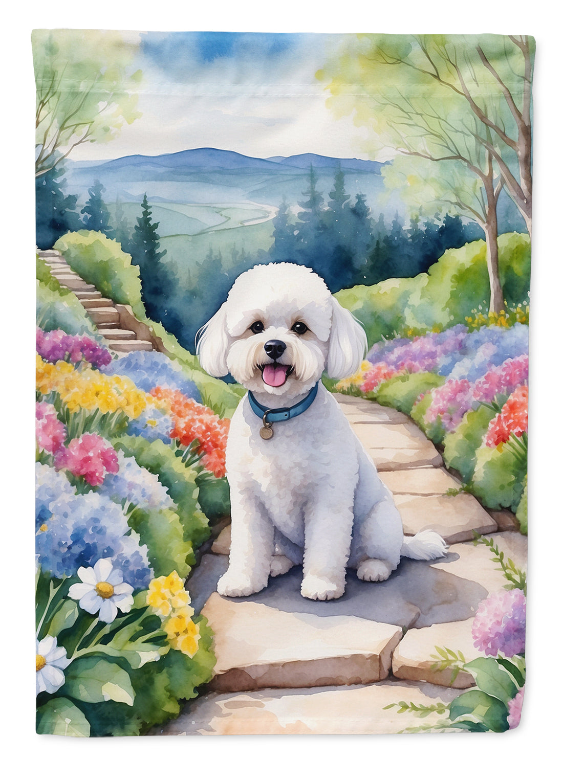 Bichon Frise Spring Path Garden Flag Mailbox Decorative Yard Banner Outside Patio Artwork for Flower Beds, Garden Size, Multicolor