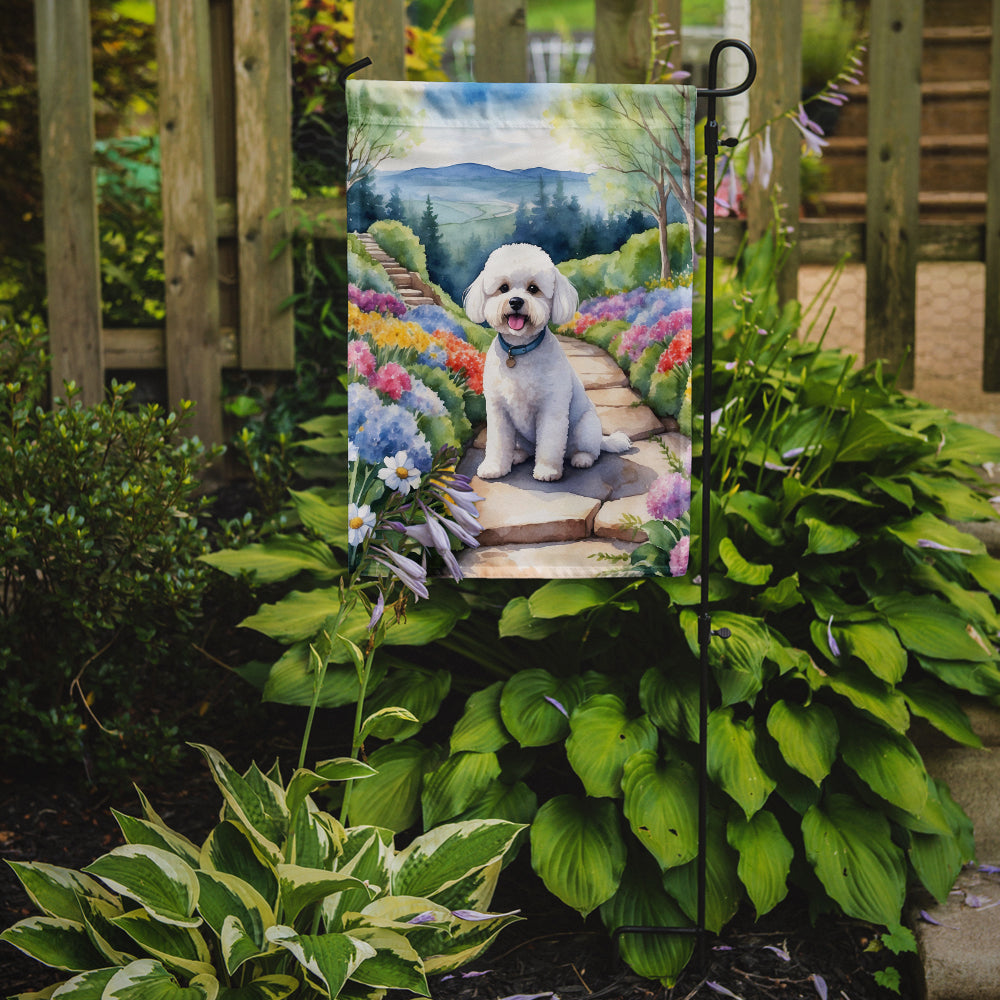 Bichon Frise Spring Path Garden Flag Mailbox Decorative Yard Banner Outside Patio Artwork for Flower Beds, Garden Size, Multicolor
