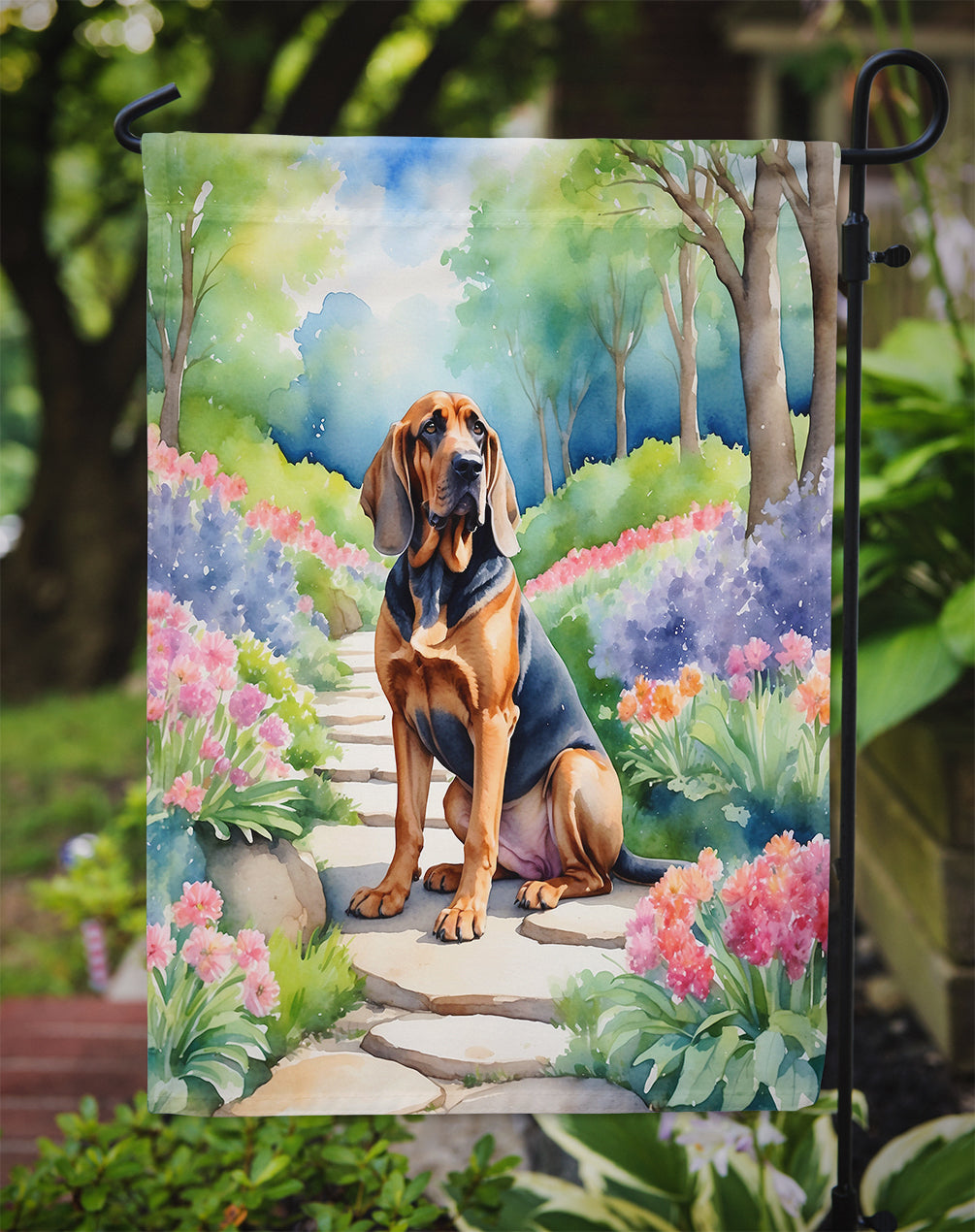 Bloodhound Spring Path Garden Flag Mailbox Decorative Yard Banner Outside Patio Artwork for Flower Beds, Garden Size, Multicolor