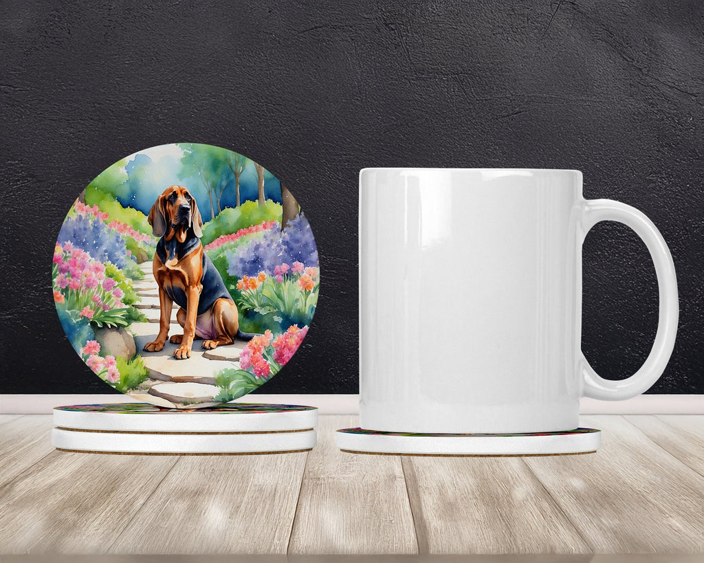 Bloodhound Spring Path Large Sandstone Coasters Pack of 4 Absorbent Round Coasters Decor Gifts for Men or Women, 4 in, Multicolor