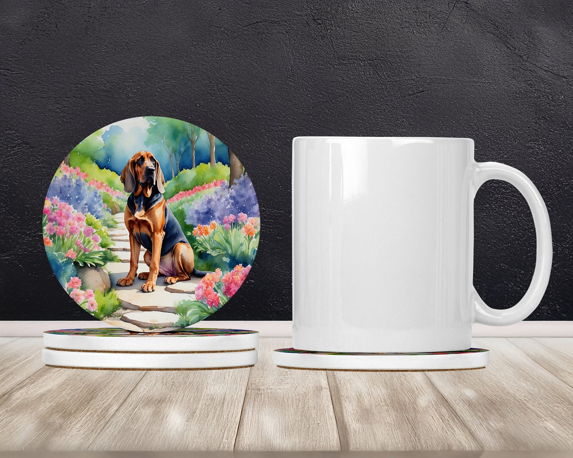 Bloodhound Spring Path Large Sandstone Coasters Pack of 4 Absorbent Round Coasters Decor Gifts for Men or Women, 4 in, Multicolor