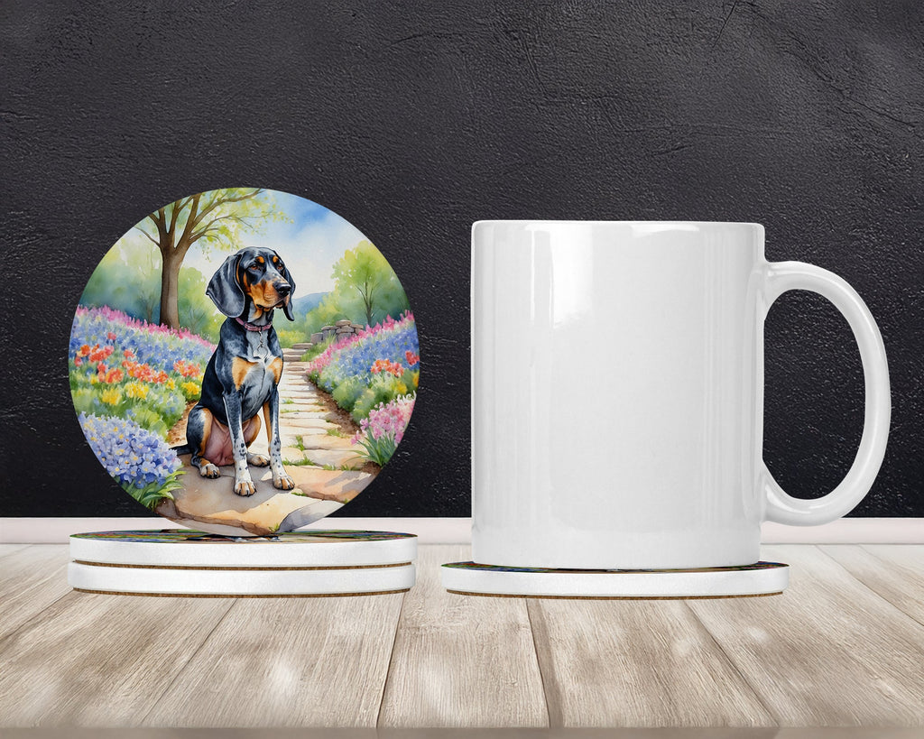 Bluetick Coonhound Spring Path Large Sandstone Coasters Pack of 4 Absorbent Round Coasters Decor Gifts for Men or Women, 4 in, Multicolor