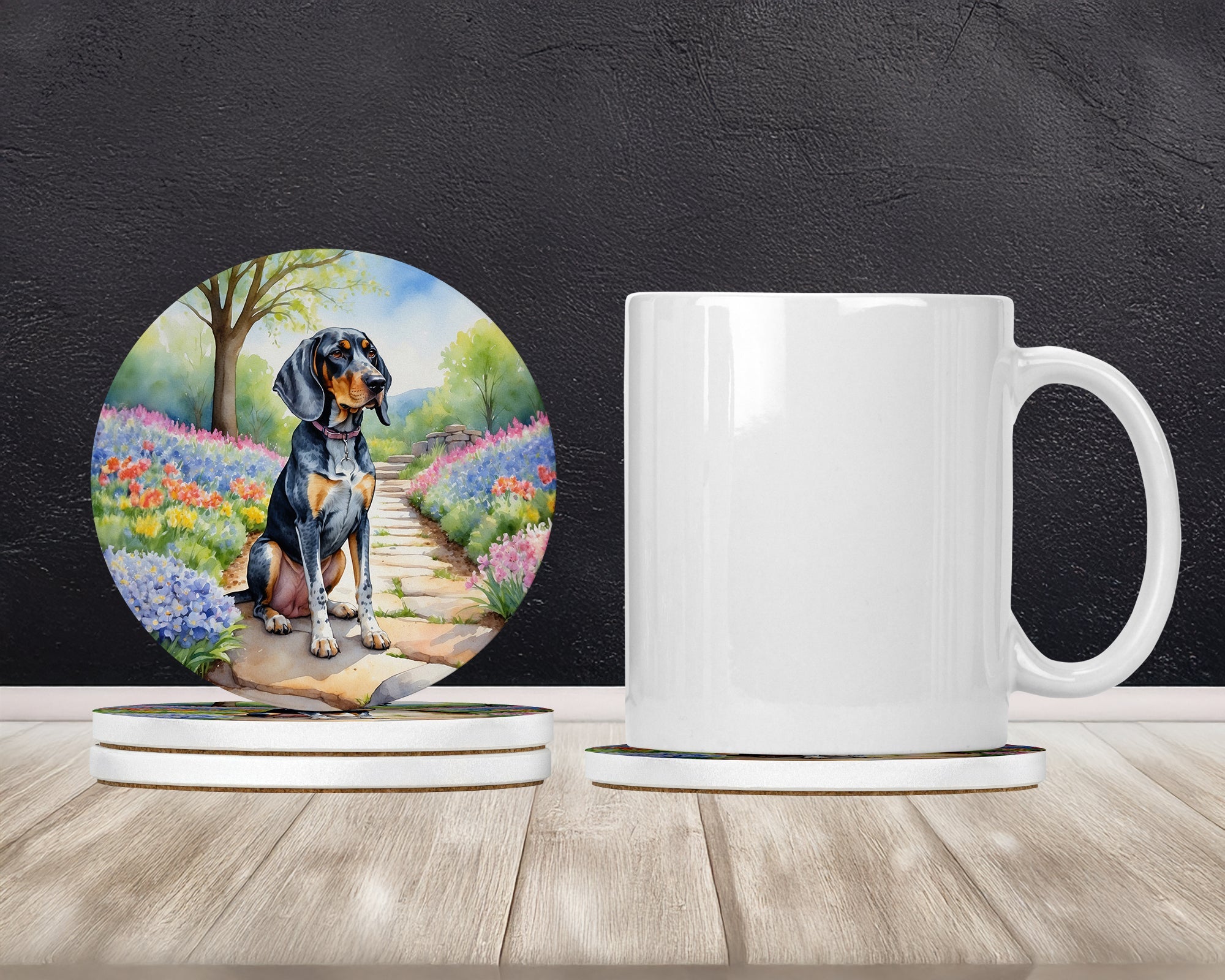 Bluetick Coonhound Spring Path Large Sandstone Coasters Pack of 4 Absorbent Round Coasters Decor Gifts for Men or Women, 4 in, Multicolor