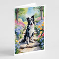 Border Collie Spring Path Greeting Cards Pack of 8 Blank Cards with Envelopes Whimsical A7 Size 5x7