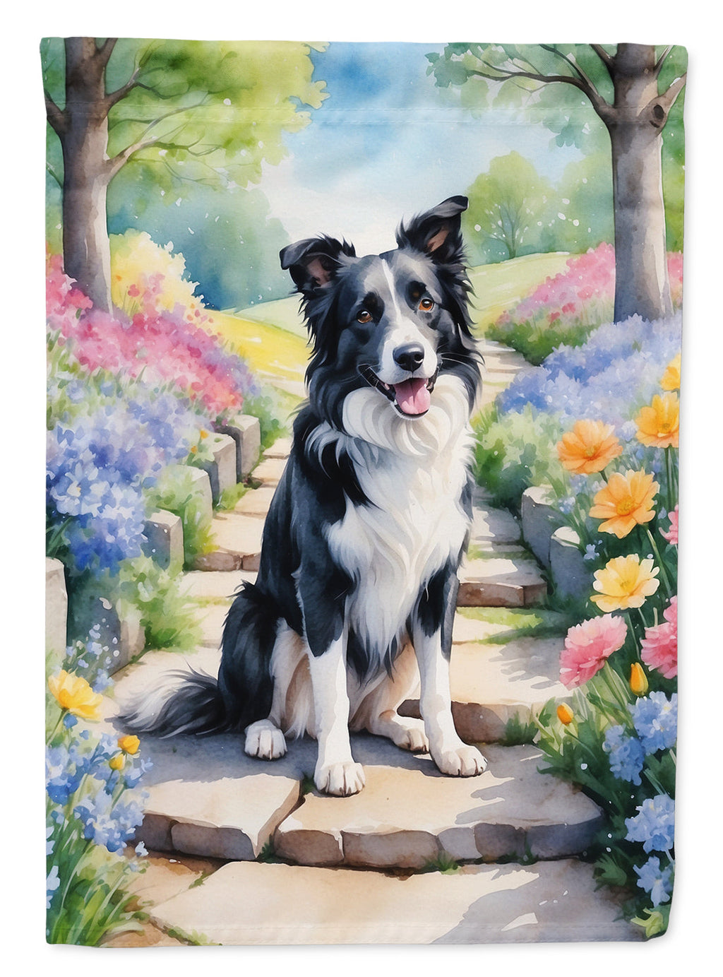 Border Collie Spring Path Garden Flag Mailbox Decorative Yard Banner Outside Patio Artwork for Flower Beds, Garden Size, Multicolor