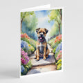Border Terrier Spring Path Greeting Cards Pack of 8 Blank Cards with Envelopes Whimsical A7 Size 5x7