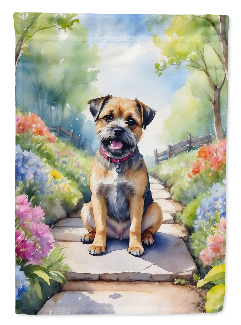 Border Terrier Spring Path Garden Flag Mailbox Decorative Yard Banner Outside Patio Artwork for Flower Beds, Garden Size, Multicolor