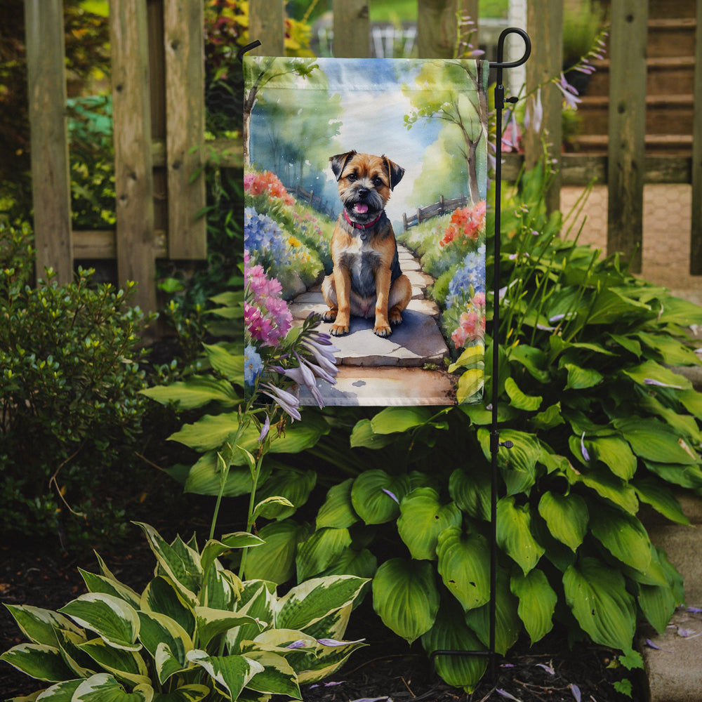 Border Terrier Spring Path Garden Flag Mailbox Decorative Yard Banner Outside Patio Artwork for Flower Beds, Garden Size, Multicolor
