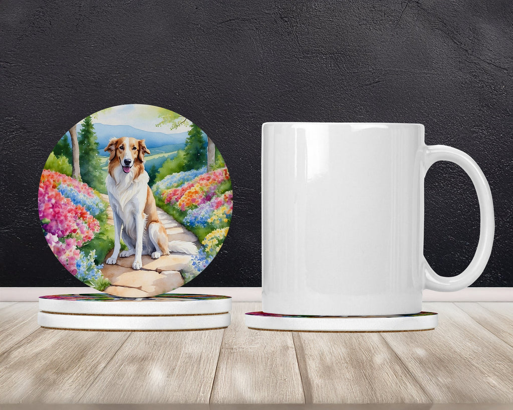 Borzoi Spring Path Large Sandstone Coasters Pack of 4 Absorbent Round Coasters Decor Gifts for Men or Women, 4 in, Multicolor