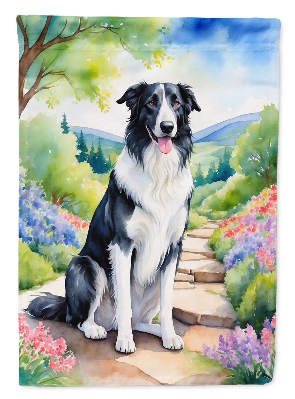 Borzoi Spring Path House Flag 28x40 Porch Sleeve Pole Decorative Outside Yard Banner Artwork Wall Hanging, Polyester