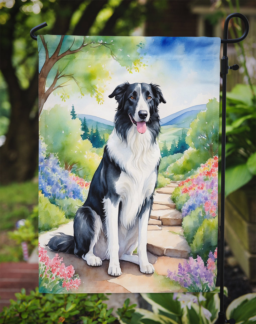 Borzoi Spring Path Garden Flag Mailbox Decorative Yard Banner Outside Patio Artwork for Flower Beds, Garden Size, Multicolor
