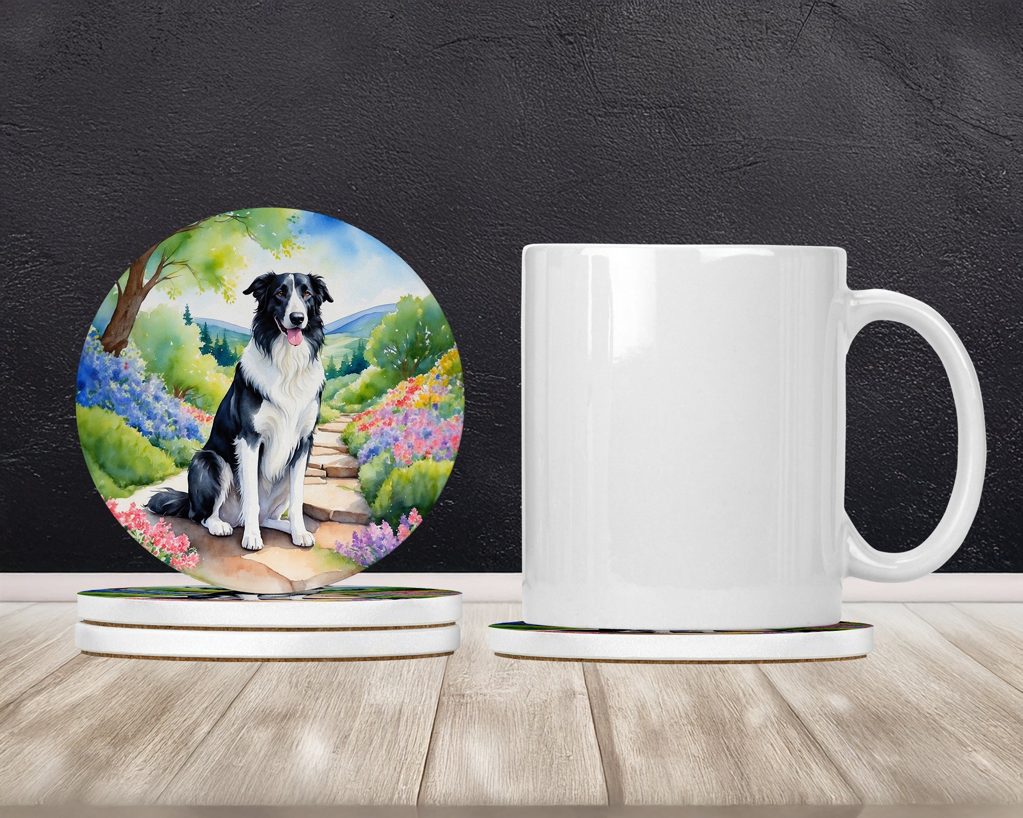 Borzoi Spring Path Large Sandstone Coasters Pack of 4 Absorbent Round Coasters Decor Gifts for Men or Women, 4 in, Multicolor