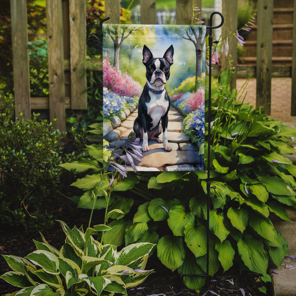 Boston Terrier Spring Path Garden Flag Mailbox Decorative Yard Banner Outside Patio Artwork for Flower Beds, Garden Size, Multicolor