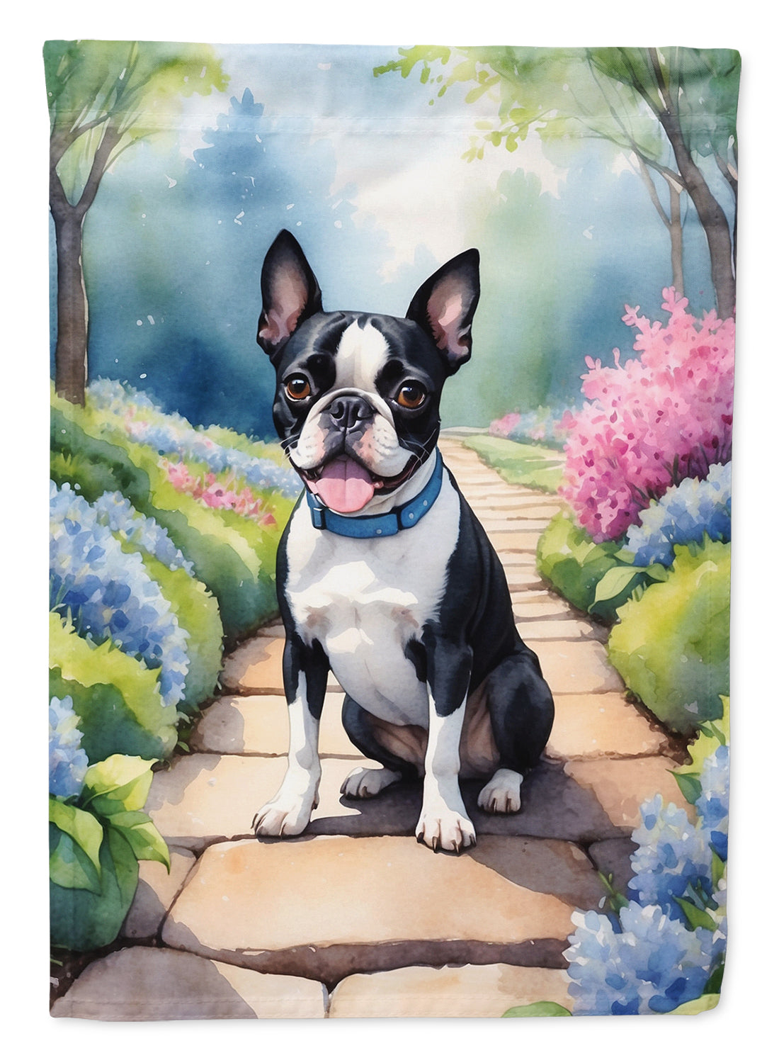 Boston Terrier Spring Path Garden Flag Mailbox Decorative Yard Banner Outside Patio Artwork for Flower Beds, Garden Size, Multicolor