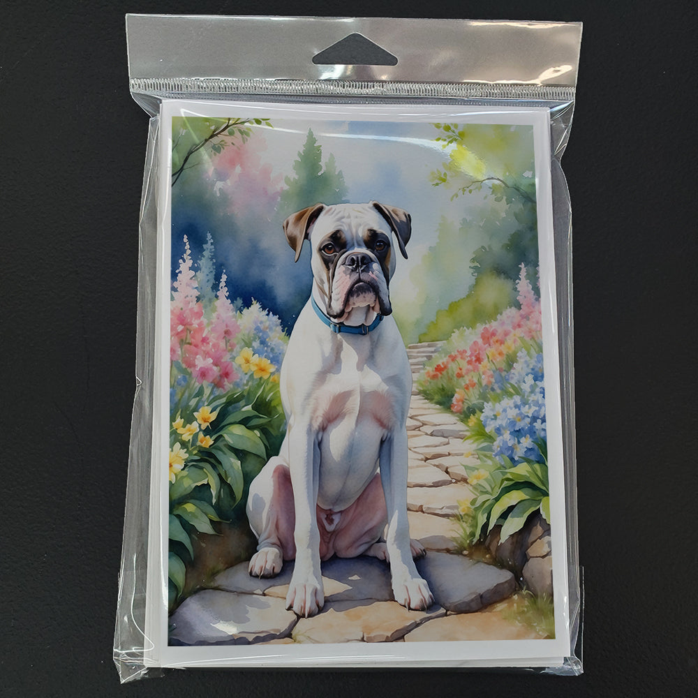 White Boxer Spring Path Greeting Cards Pack of 8 Blank Cards with Envelopes Whimsical A7 Size 5x7