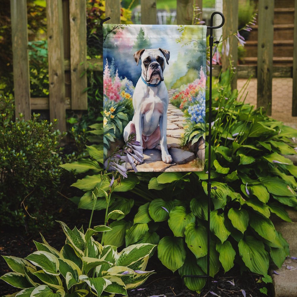 White Boxer Spring Path Garden Flag Mailbox Decorative Yard Banner Outside Patio Artwork for Flower Beds, Garden Size, Multicolor