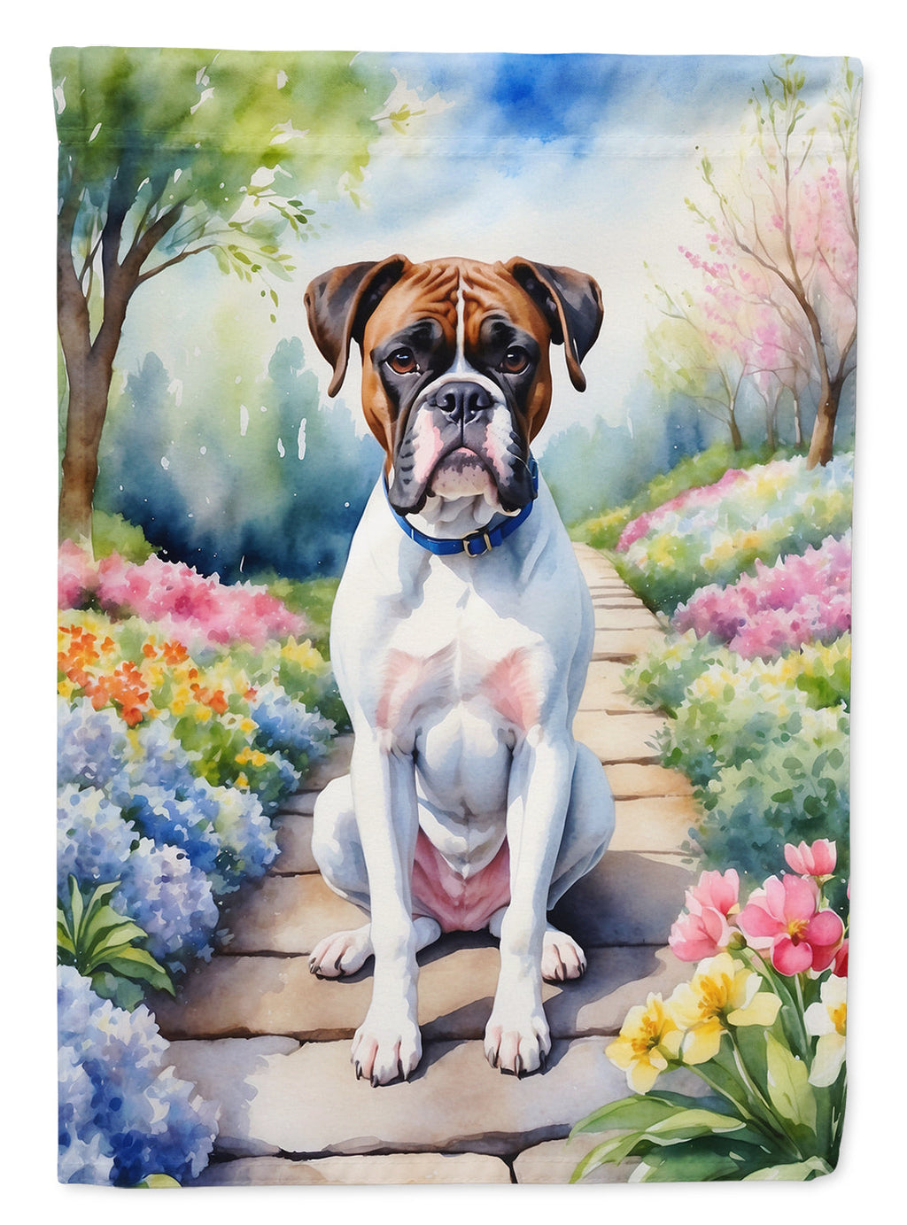 Boxer Spring Path House Flag 28x40 Porch Sleeve Pole Decorative Outside Yard Banner Artwork Wall Hanging, Polyester