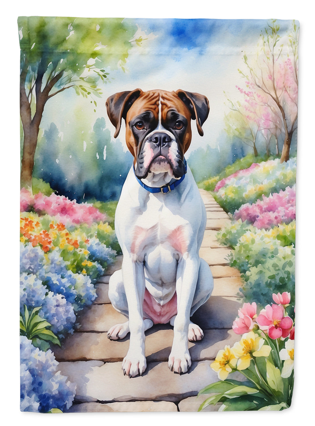 Boxer Spring Path House Flag 28x40 Porch Sleeve Pole Decorative Outside Yard Banner Artwork Wall Hanging, Polyester