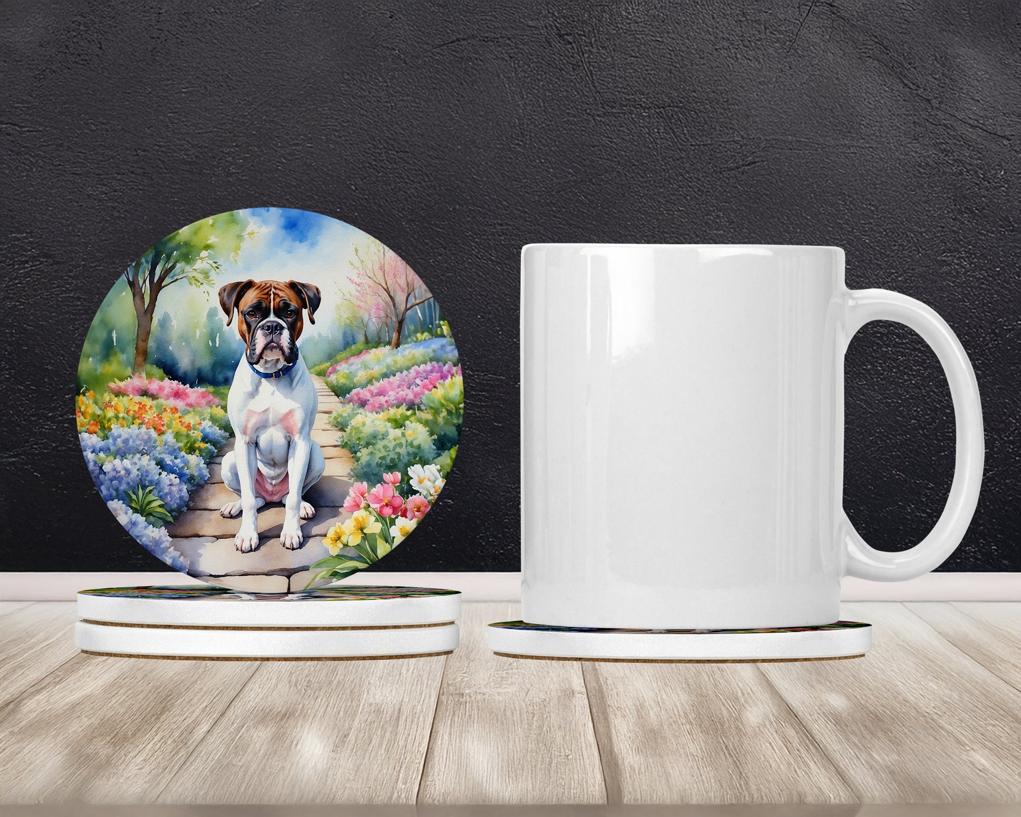 Boxer Spring Path Large Sandstone Coasters Pack of 4 Absorbent Round Coasters Decor Gifts for Men or Women, 4 in, Multicolor