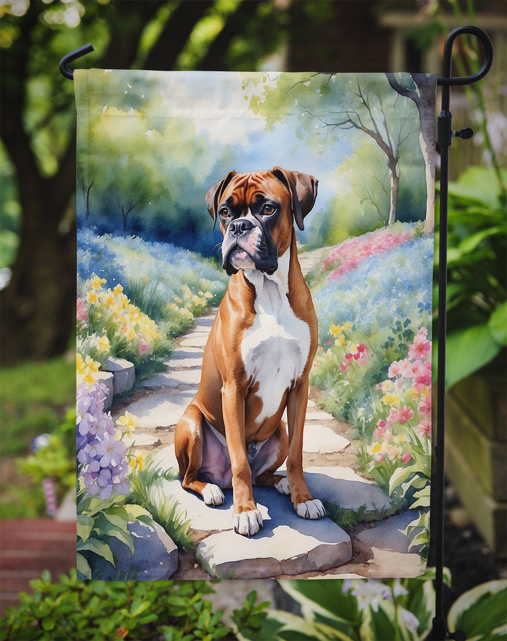 Boxer Spring Path Garden Flag Mailbox Decorative Yard Banner Outside Patio Artwork for Flower Beds, Garden Size, Multicolor