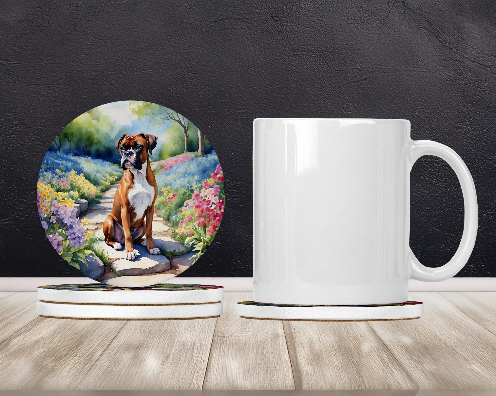 Boxer Spring Path Large Sandstone Coasters Pack of 4 Absorbent Round Coasters Decor Gifts for Men or Women, 4 in, Multicolor