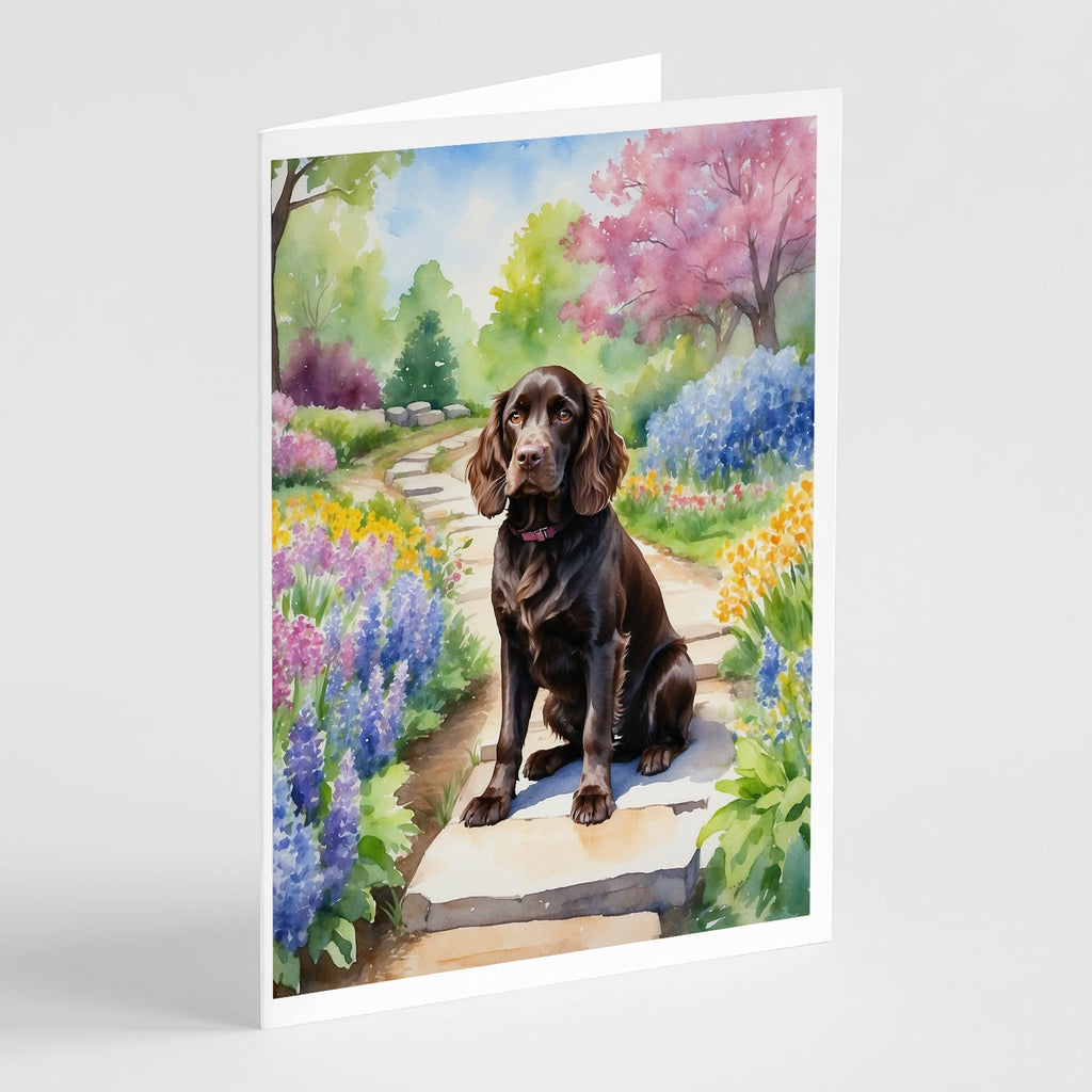 Boykin Spaniel Spring Path Greeting Cards Pack of 8 Blank Cards with Envelopes Whimsical A7 Size 5x7