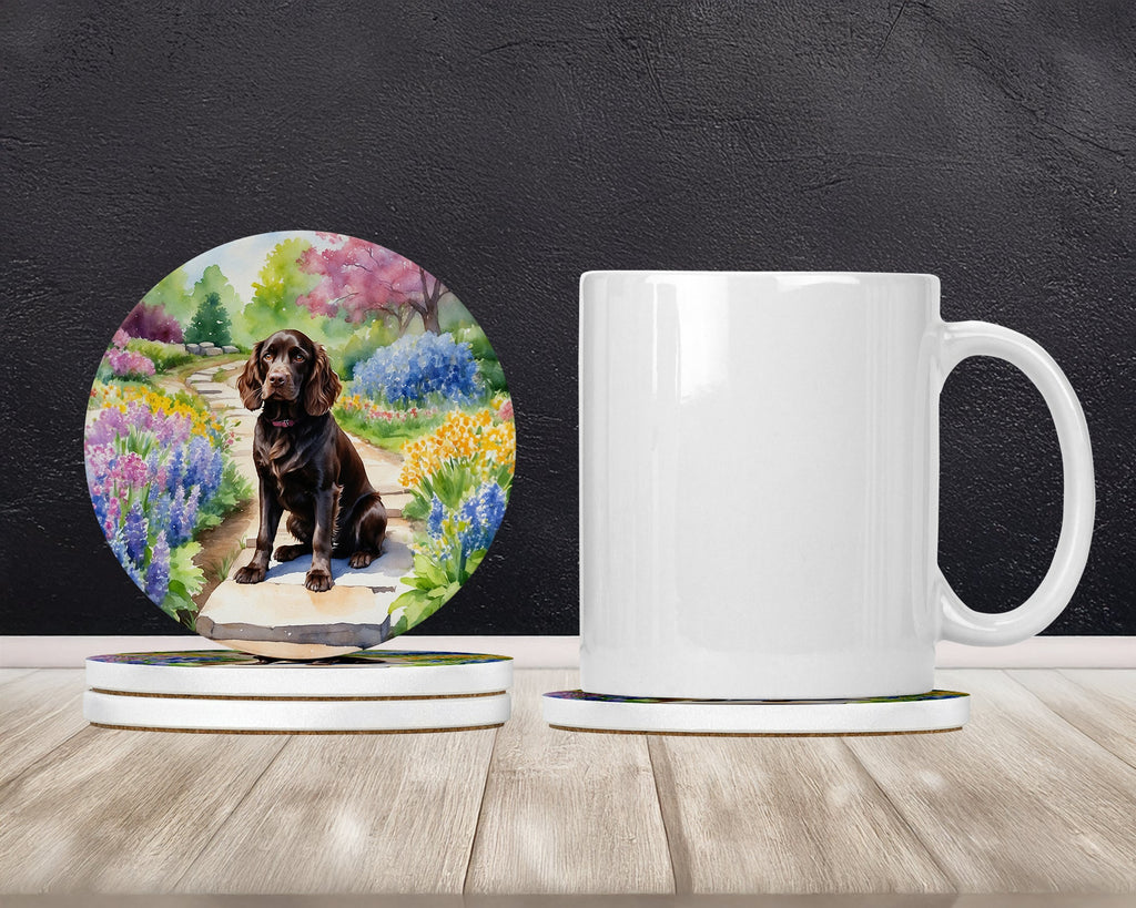 Boykin Spaniel Spring Path Large Sandstone Coasters Pack of 4 Absorbent Round Coasters Decor Gifts for Men or Women, 4 in, Multicolor