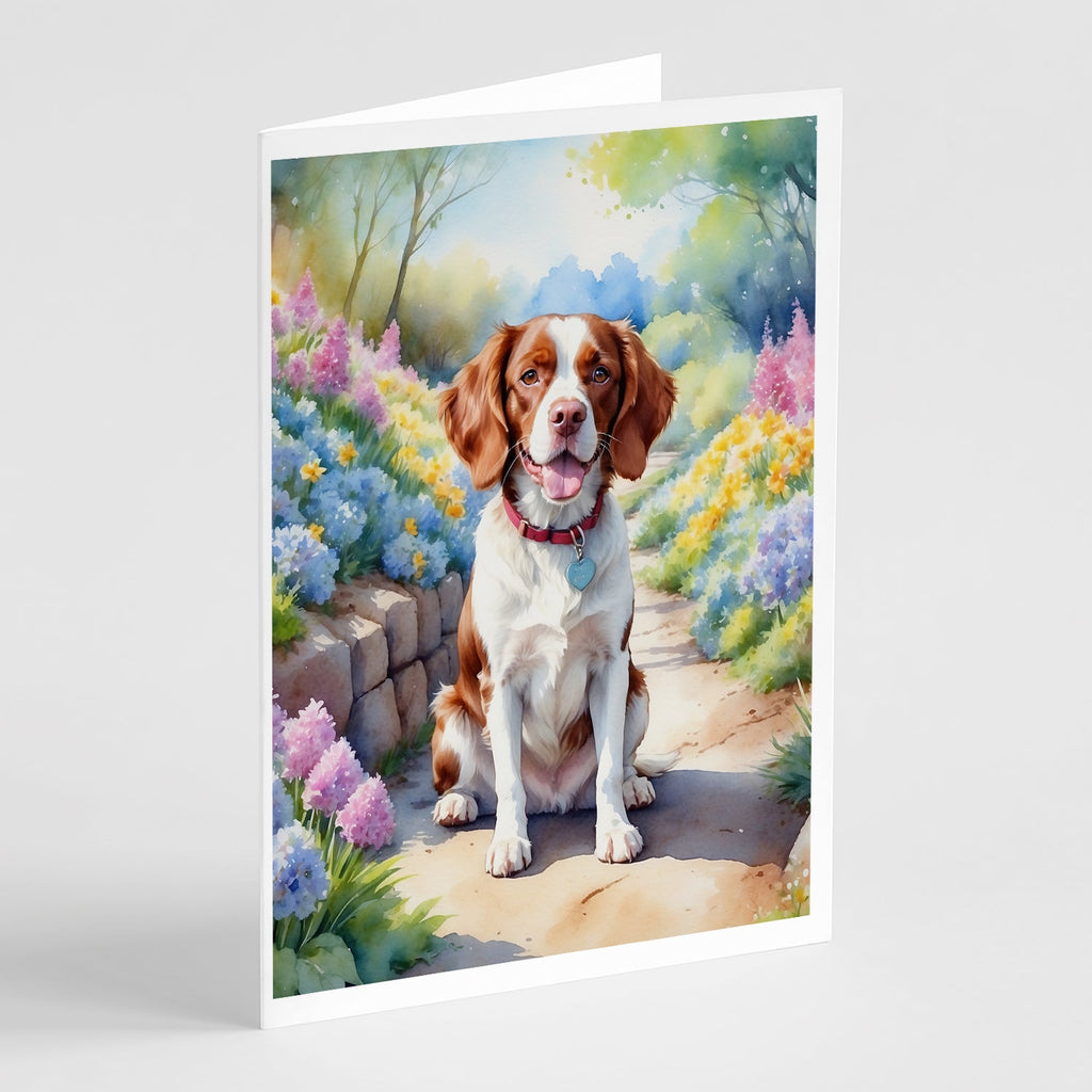 Brittany Spaniel Spring Path Greeting Cards Pack of 8 Blank Cards with Envelopes Whimsical A7 Size 5x7